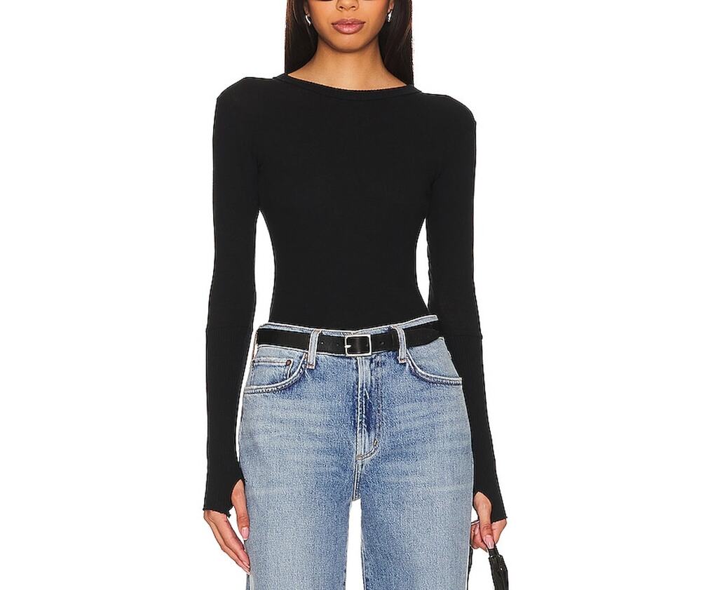 Enza Costa Soft Black Crew Bodysuit Size XS